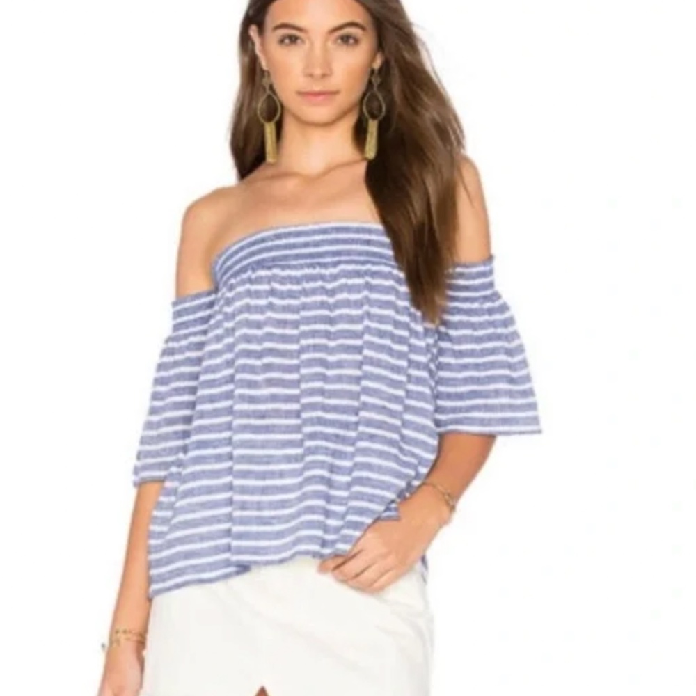 Rails Isabelle Mykonos Stripe Blue Off Shoulder Top XS
